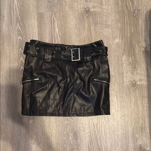 Sweet Rain Black Faux Leather Mini Skirt with Belt